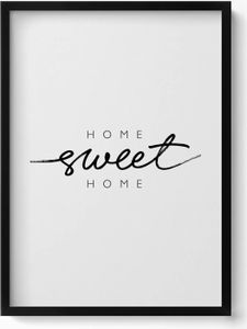 Dekoratives Schild für die Wohnung „Home, sweet home“– Wandbild mit Rahmen – Gerahmtes Bild  – Wanddekoration – 50x70 cm –  Schwarz Rahmen