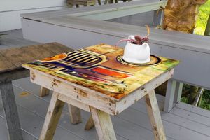 Wallario selbstklebende Möbelfolie/ Tischdecke für Innen und Außen, Größe: 90 x 90 cm - Antiker Oldtimer in Sepiafarben - Frontansicht