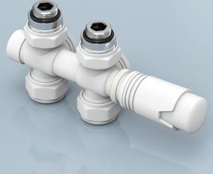 EMKE Anschlussarmatur Ventil mit Thermotstat für Heizkörper Handtuchtrockner, 7 Verstellgetriebe, φ16*G1/2", Weiß