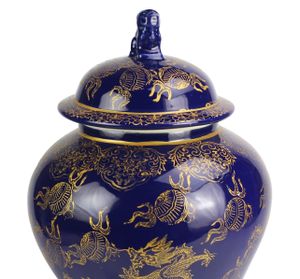 Fine Asianliving Chinesischer Deckelvase Porzellan Handbemalt Drache Marineblau B28xT28xH45.5cm Dekorative Vase Blumenvase Orientalische Keramik Vase Dekoration Vase Moderne Tischdekoration Vase