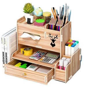 Stiftehalter Organizer – multifunktionaler Schreibtisch-Organizer aus Holz mit Schublade – Stiftebox für Stiftaufbewahrung Zuhause, Büro und Schule –  Stiftehalter - ZAXER