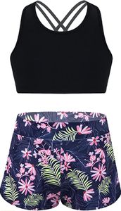 Mädchen Tankini Bikini Set Gr. 170-176 Cm Blumen Aufdruck Tank Top+Shorts Zweiteiler Badeanzug Bademode Set Kinder Beachwear Sport