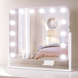 SONNI 50x47cm białe lusterko do makijażu z 3 kolorowym oświetleniem, z USB, 10-krotne powiększenie, dwustronne SONNI 50x47cm białe lusterko do makijażu z 3 kolorowym oświetleniem, z USB, 10-krotne powiększenie, dwustronne