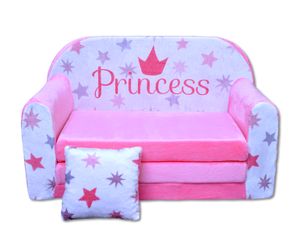 Kindersessel Kindercouch Kindersofa Mini Sofa klein Sessel mit Schlaffunktion Kinderzimmer Möbel, Prinzessin Rosa