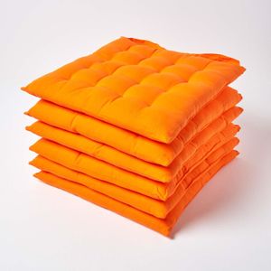 HOMESCAPES Sada 6 polštářů na sezení ze 100% bavlny, 40 x 40 cm, oranžová barva