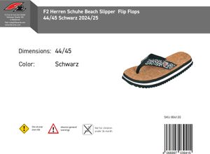 F2 Herren Schuhe Beach Slipper  Flip Flops 44/45 Schwarz 2024/25