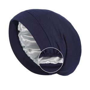 INF Doppellagiger Satin-gefütterte Schlafmütze für Damen, weiche Schlafhaube Navy blau