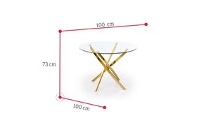 Esstisch TEODOR, Küchentisch , Esszimmertisch, Esszimmer Tisch Auszugsfunktion, 100x73x100, Glas/golden