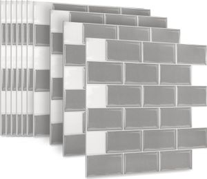 LARS360 10er Wandaufkleber Mosaik Küche Fliesenfolie 3D Fliesenaufkleber PVC Klebefolie[Grau]
