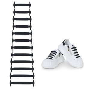 kwmobile 12x Elastische Schnürsenkel aus Silikon - Schnürband ohne Schuhe binden - Schuhbänder für Kinder in Schwarz
