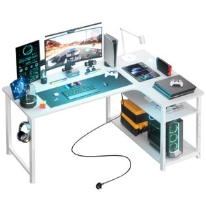 COMHOMA Schreibtisch Gaming Tisch mit Regal, Eckschreibtisch mit USB-Ladeanschluss und Steckdose, 120cm Computertisch L Form, PC Tisch für Büro, Heimb