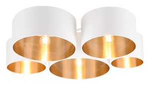 Deckenleuchte - Weiß - Goldgelb - Metall - Stoff - 5-flammig - B 90 cm