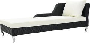 Sonnenliege mit Auflage Poly Rattan Schwarz