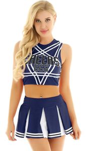 Damen Cheerleading Kostüm Gr. L Uniform Karneval Fasching Party Halloween Kostüm Kleid Minirock & Crop Top BH