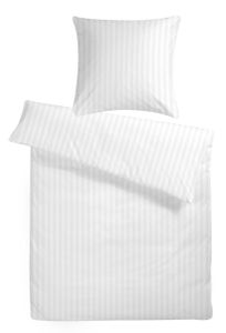 Weiße Bettwäsche 155x240 Weiß gestreifte Damast Bettbezug 155 x 240 Streifen 100% Baumwolle