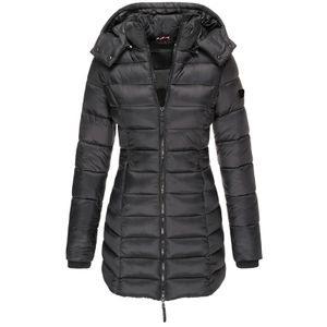 Damen Steppjacke Mit Kapuze Reißverschluss Gepolsterter Winter Warmer Langer Mantel Puffer Outwear,Farbe: Schwarz,Größe:M