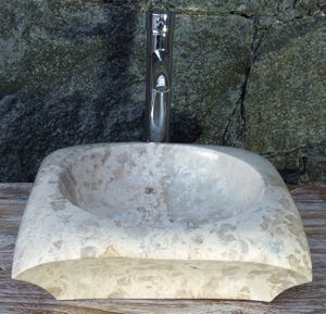Massives Marmor Aufsatz-Waschbecken, Waschschale, Naturstein Handwaschbecken - 40*40 cm Modell 23, Creme-weiß, Waschtische & Waschbecken