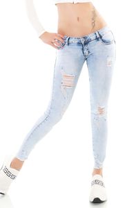y Push Up Skinny Jeans mit Vintage-Effekten - light blue Größe - 40