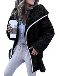 Damen Plus Size Teddybär Flauschiger Mantel Winter Warme Fleecejacke Outwear,Farbe: Schwarz,Größe:2XL