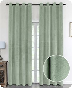 BEAUTEX Samt Vorhang, Ösen Verdunkelung Gardine, Velvet Blickdicht, 140x245 cm, Farbe wählbar (Hellgrün)