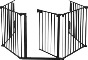 Sessamen-LP Kaminschutzgitter mit Tür Metall 300 cm Ofenschutzgitter Faltbar Absperrgitter Tierschutzgitter Konfigurationsgitter inkl. 5 Elemente Höhe ca. 75cm, Schwarz