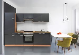 respekta Küche Küchenzeile Küchenblock Einbauküche Komplett 270 cm Buche grau