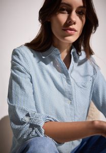 CECIL Hemdbluse 'Gestreifte Seersucker Bluse', B345431, mid blouse blue, Gr. L CECIL Hemdbluse 'Gestreifte Seersucker Bluse', B345431, mid blouse blue, Gr. L
