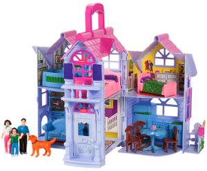 MalPlay Puppenhaus mit Möbeln und Zubehör | Klappbar Familie Figuren mit Hund | Tragbar l Ferienhaus | tolles Geschenk für Kinder ab 3 Jahren