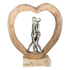 Skulptur "First Kiss" natur/silberfarben, Paar im Herz