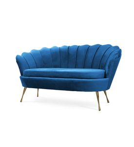 Bettso Elegant klassisch Muschelsofa Schalensofa Sofa Shell Muschel Couch auf Metallbeinen für Wohnzimmer Blau Hellblau