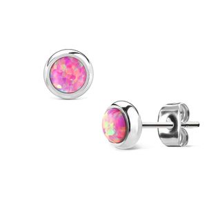 Ohrstecker mit 6mm Opal-Steinen aus Edelstahl für Damen - Silber-Pink