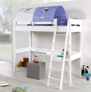 Hochbett RENATE Multifunktionsbett mit Schreibtisch Bett Weiß Stoffset Blau/Boy