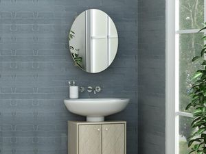 Badezimmer Hängeschrank oval mit Spiegel - Eichefarben - RURI