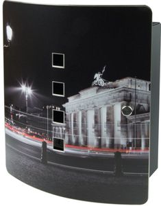 BURG-WóCHTER Schlôsselbox 6204/10 Ni Berlin Nacht mit Motiv, 10 Haken, Edelstahltôr mit 90 Äffnungswinkel und Magnetverschluss