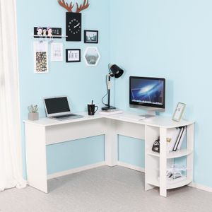 Meerveil  Eckschreibtisch, Computertisch， L-Förmig Schreibtisch mit 2 abgerundeten Ablagen，Großer fürs Arbeitszimmer Wohnzimmer Büro,weiß