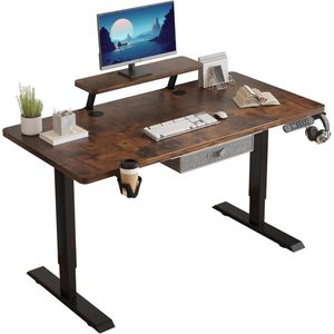 Hilodesk Höhenverstellbar Elektrischer Schreibtische Sitz- und Stehständer für Zuhause Bürotische mit Monitorständer und Schublade, 140 x 76 cm, Braun