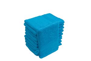 Waschhandschuhe Waschlappen 10er Set Türkis Blau 100 % Baumwolle Frottee 500g/m² 16x21