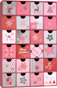 BRUBAKER Adventskalender zum Befüllen für Frauen und Mädchen - Weihnachtszauber Rosa Pink - DIY Weihnachtskalender mit 24 Türchen für Gutscheine, Süßigkeiten und andere Überraschungen - 32,5 cm