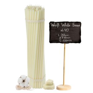 Weiße Bienenwachskerzen Nr. 40 – 100 Stück – 26,5 cm lang – Handgefertigte Ritualkerzen aus 100 % Bienenwachs – Tropffrei & Rauchfrei