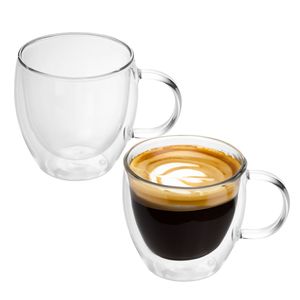 Intirilife 2x dvojstenná sada termo pohárov 100 - 200 ml - termo sklo Termo poháre s izoláciou z úst Fúkané sklo na latte macchiato Espresso Sklenené sklo na čaj Sklenené sklo na kávu s rukoväťou