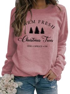 Ladies Crew Neck Pullover Urlaub Sweatshirts komfortabel Weihnachten Buchstaben gedruckt, Farbe: Dunkelpink, Größe: Xl