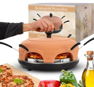 Heidenfeld Mini Pizzaofen Pizzachef | 1.100 Watt - Pizzadom ⌀ 40.0 cm - Für 6 Personen - Terrakotta-Kuppel - Bis 300 °C - Pizzaschieber ⌀ 10,5 cm