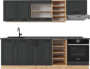 Vicco Küchenzeile R-Line, 240 cm , AP Anthrazit, Anthrazit Landhaus/Goldkraft Eiche