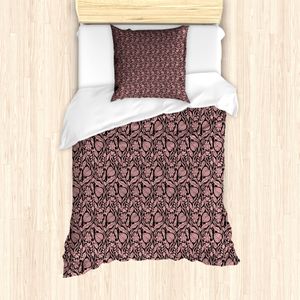ABAKUHAUS Damast Bettbezug Set für Einzelbetten, Blumen-Weinlese-Verzierung Kunst, Milbensicher Allergiker geeignet mit Kissenbezug, 135 cm x 200 cm - 80 x 80 cm, Pale Rose Koksgraue