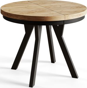 Okrúhly jedálenský stôl EVO, rozťahovací priemer stola: 80 cm až 130 cm, farba obývačkového stola: CRAFT, s drevenými nohami v čiernej farbe