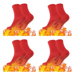 （Rot）4 Paar selbsterwärmende Socken – beheizbare Socken Herren Damen waschbare magnetische Socken fußwärmende Socken für Winteraktivitäten im Freien