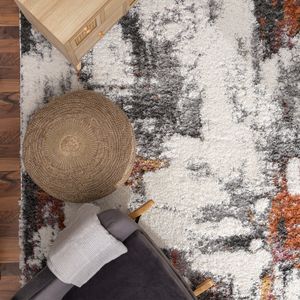 Hochflor Teppich Wohnzimmer Esszimmer Shaggy Vintage Abstraktes Muster Grösse 60x100 cm