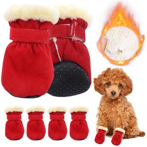 4 Stück Hundeschuhe Pfotenschutz Wasserdicht, Anti Rutsch Hundesocken, Hundeschuhe Winter, Weicher Verstellbarer (Rot,S)