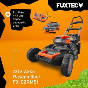 FUXTEC 40V Akku Rasenmäher FX-E2RM51 mit 2x20V Akku 4Ah und Ladegerät  51cm Schnittbreite
