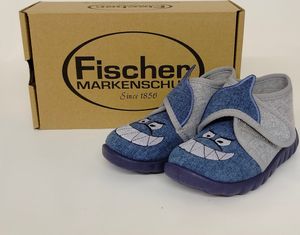 Fischer Jungen Hausschuh Haikopf mit Klettverschluss blaugrau 22